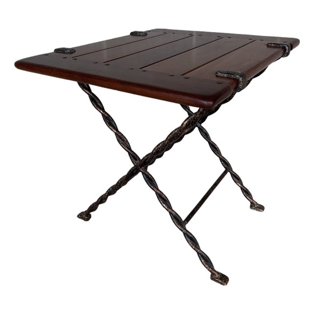 Spanish Revival Style Cherry & Cast Iron Side/End Table For Sale