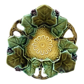 C.1890 French Majolica Dish Leaf For Sale