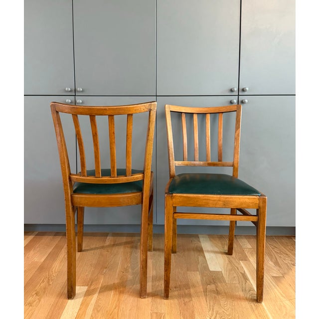 Mid 20th Century Pair of Vintage Mid Century Wood and Leather Chairs For Sale - Image 5 of 12