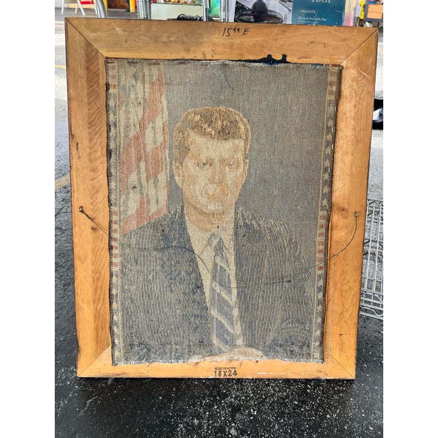Vintage 1960s John F. Kennedy Woven Tapestry Portrait – Made in Italy For Sale In West Palm - Image 6 of 10