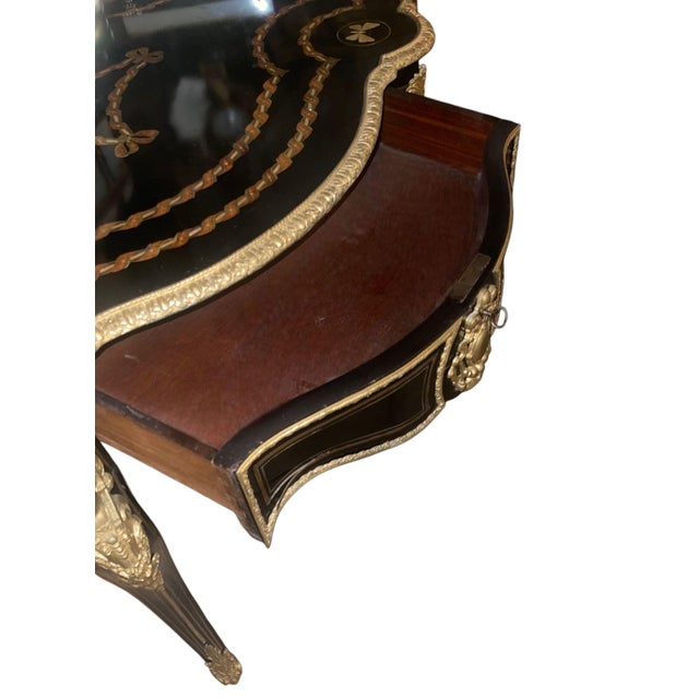 19th Century Napoleon III Ebonized Writing Desk W/ Gilt Bronze & m.o.p For Sale In Los Angeles - Image 6 of 12