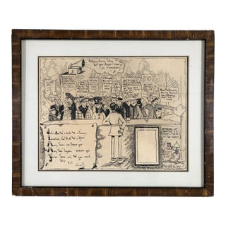 Vintage Framed Pen Drawn Cartoon by "Ole Olsen" From Comedians "Olsen & Johnson" For Sale