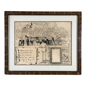 Vintage Framed Pen Drawn Cartoon by "Ole Olsen" From Comedians "Olsen & Johnson"