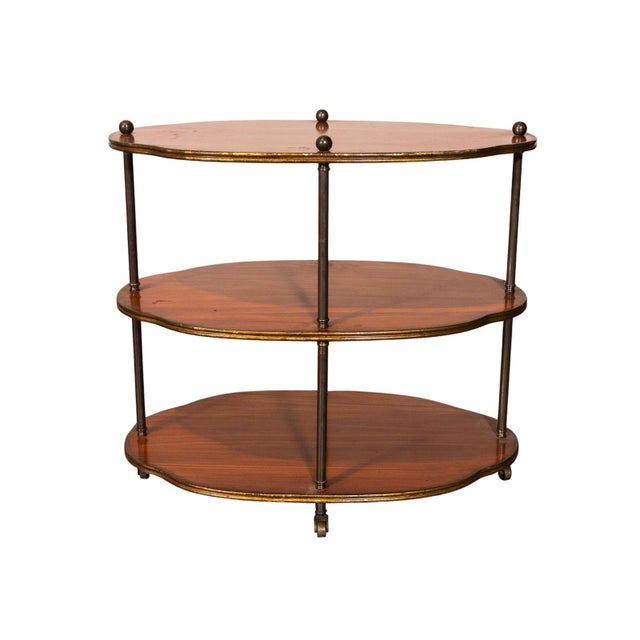 Neoclassical revival 3-tiered side table. Quad-lobed form. Bronze fittings.