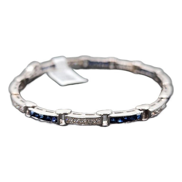2.00 Ct Natural Sapphire & Diamond Tennis Bracelet For Sale