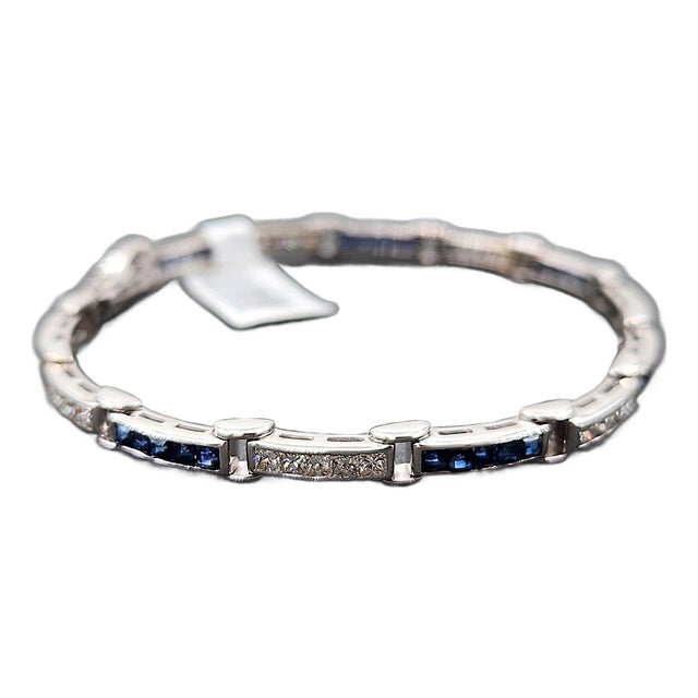 3.75 Ct Natural Sapphire & Diamond Tennis Bracelet For Sale