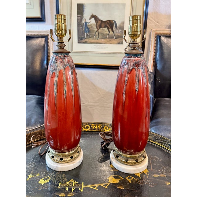 This is an exquisite pair of Pierre Adrien Dalpayrat (1844 - 19100 Art Nouveau Vases that have been fitted as lamps. The...