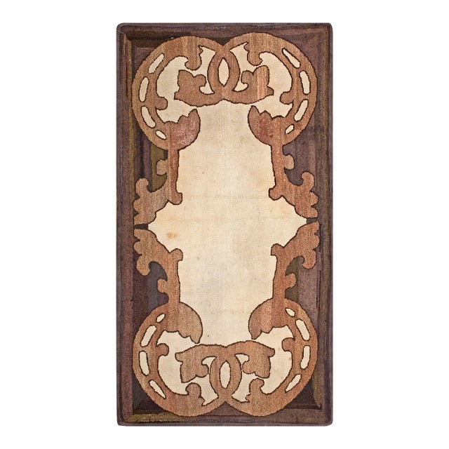 1900s Ivory Open Field Minimalist Antique American Hooked Rug 2'8" X 5'0" Handknotted Wool Carpet For Sale