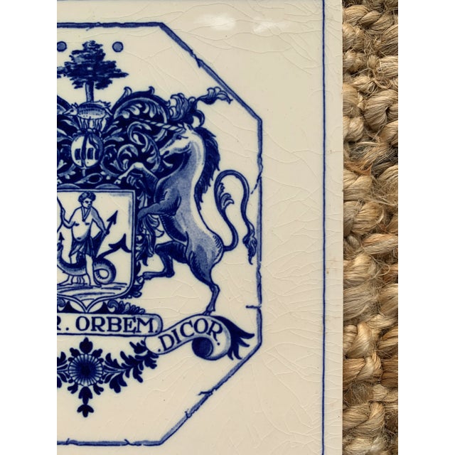 Delft Dutch Delft Heraldic Tile in Blue and White For Sale - Image 4 of 6