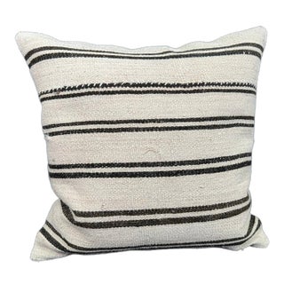 Turkish Hemp Pillow Cushion Natural Beige Black Cushion Cover 20"x20" For Sale