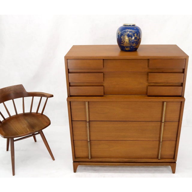 Mid-Century Modern Five Drawers High Chest Dresser with Brass Accents For Sale - Image 10 of 13