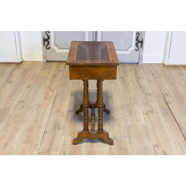 Italian 19th Century Walnut Side Table with Inlaid Banding and Turned Legs For Sale - Image 10 of 12
