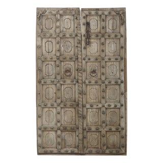 Antique Indian Bleached and Carved Teakwood Door, Rajasthan For Sale