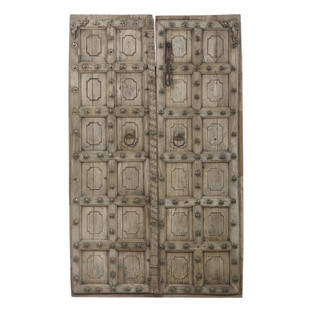 Antique Indian Bleached and Carved Teakwood Door, Rajasthan For Sale