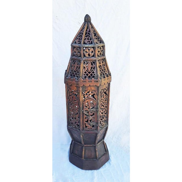 Moroccan Tall Moroccan Style Carved Wood Standing Candle Cabinet Floor Stand For Sale - Image 3 of 8