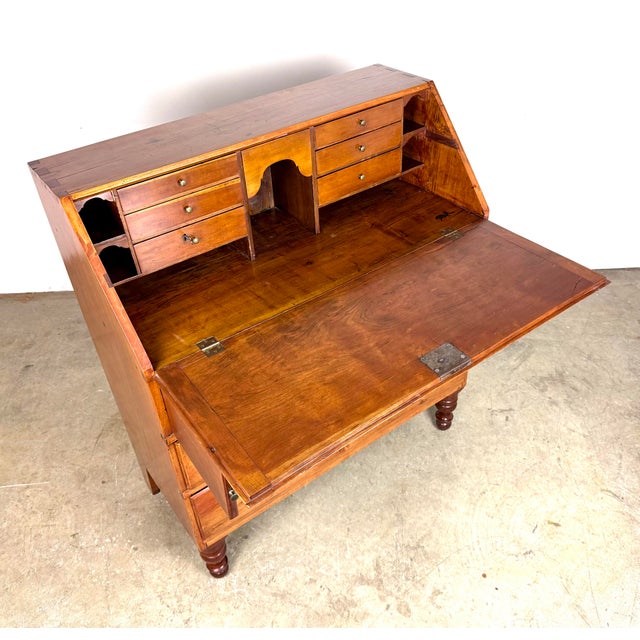 Early 19th Century Antique Cherry Wood and Pine Slant Top Secretary Desk For Sale - Image 9 of 12