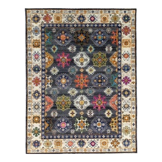 6x9 Lila Ruby Charcoal Traditional Floral Hand Knotted Wool Carpet Rug For Sale