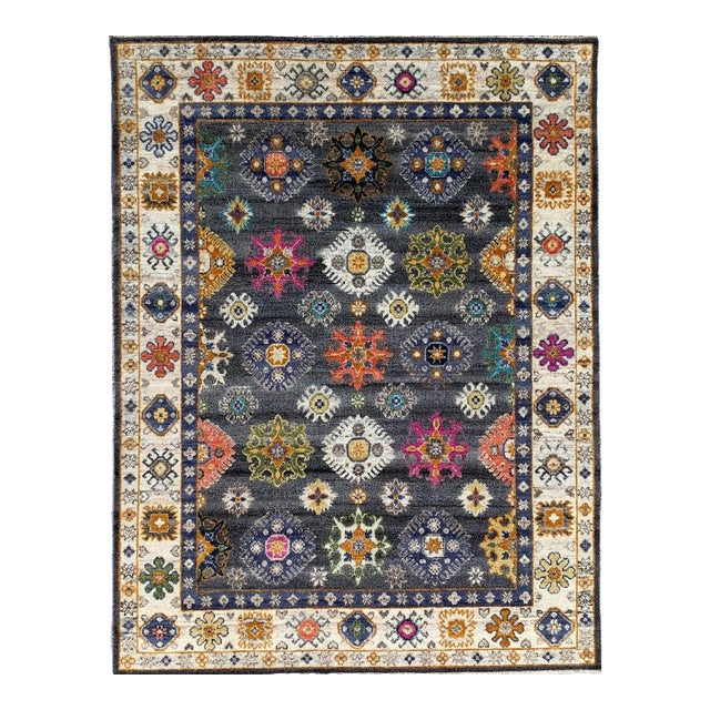 6x9 Lila Ruby Charcoal Traditional Floral Hand Knotted Wool Carpet Rug For Sale