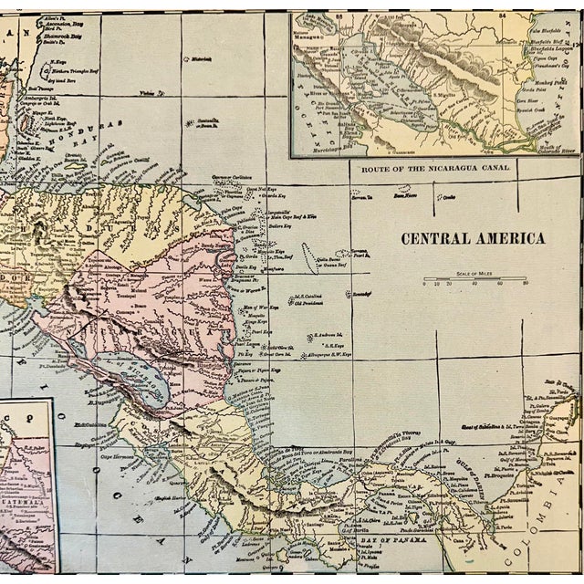 Mid-Century Modern Central America (Aspinwall & Nicaragua), Original Map by Cram, 1889 For Sale - Image 3 of 3