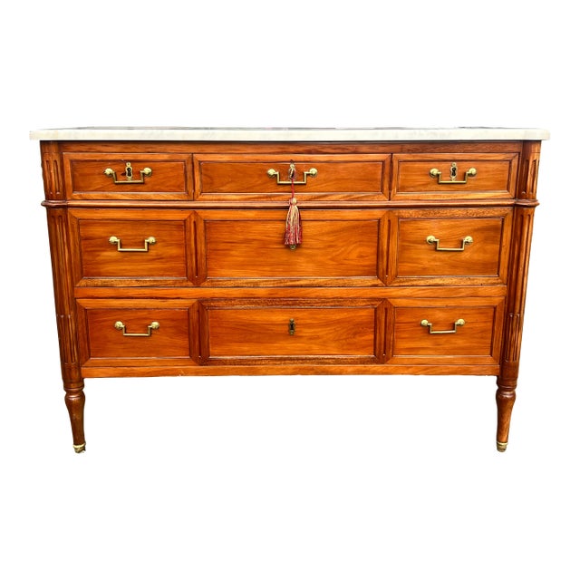 French 19th Century Louis XVI Carrara Marble Top Chest of Drawers For Sale