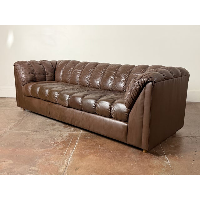 Vintage 1980s brown chocolate leather sofa in good vintage condition. Normal wear all around, patina consistent with age....