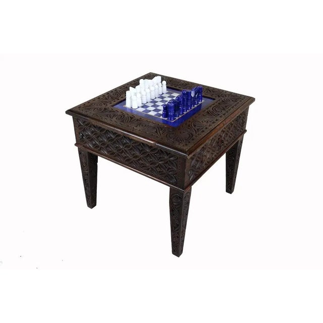 Chess Table with Chess Pieces in Handcarved Cedar, 1990s, Set of 17 For Sale - Image 11 of 11