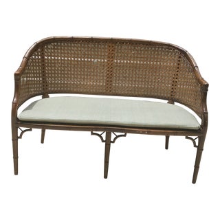 Mid 20th Century Faux Bamboo Caned Loveseat For Sale