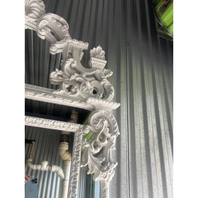 1950s Large White Lacquer Marble Top Console Table and Mirror French Style For Sale - Image 4 of 10