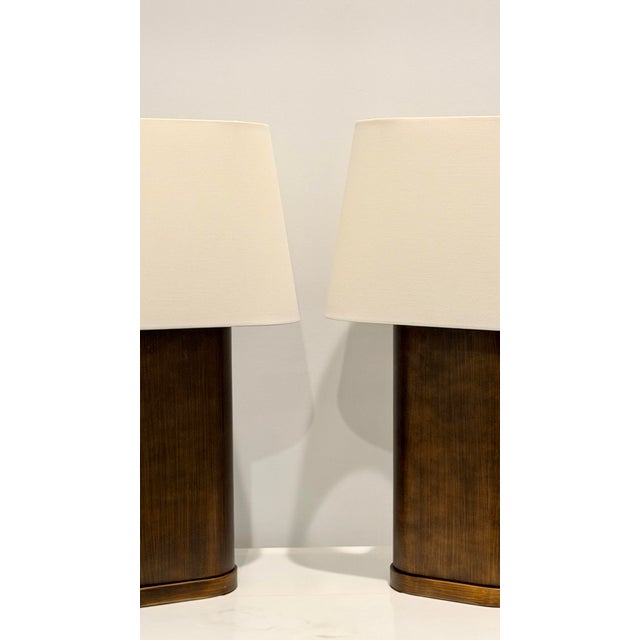 Thomasville Thomasville Contemporary Bronze Table Lamps With Linen Shades - a Pair For Sale - Image 4 of 9