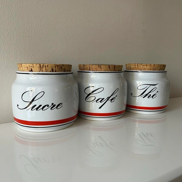 White Set of 3 Late 20th Century Kitchen Jars With French Text by Waechtersbach, West Germany For Sale - Image 8 of 10