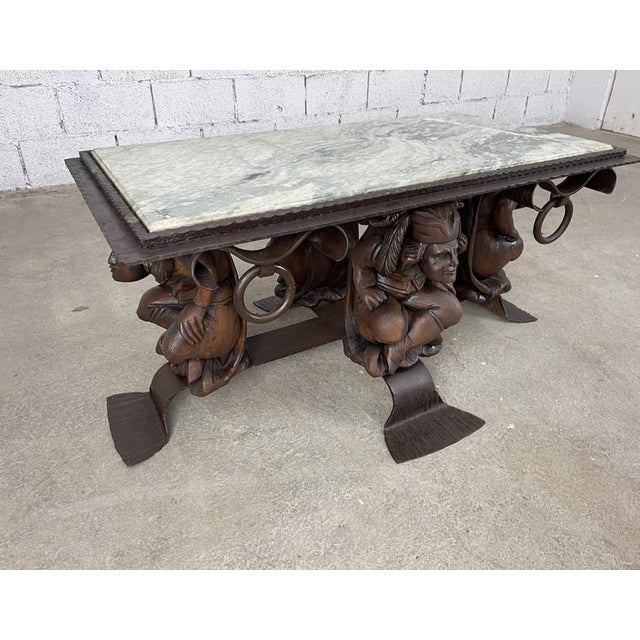 Iron and Marble Coffee Table by Jean-Maurice Rostchild, 1950s For Sale - Image 4 of 6