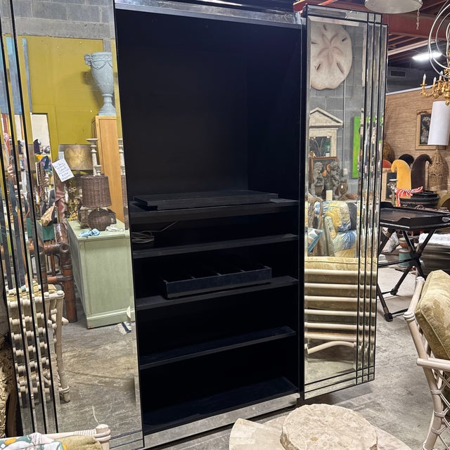 Art Deco Style Mirrored Armoire Media Cabinet For Sale - Image 10 of 12