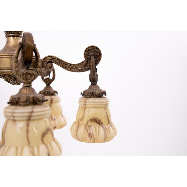 Mid-Century Modern Brass and Glass Chandelier, Poland, 1940s For Sale - Image 3 of 9