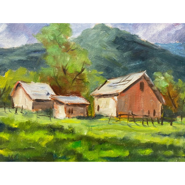 Clifford Holmes 1876-1963 Country Farm Original oil on canvas Dimensions 20" wide x 16" high Signed in the lower left...