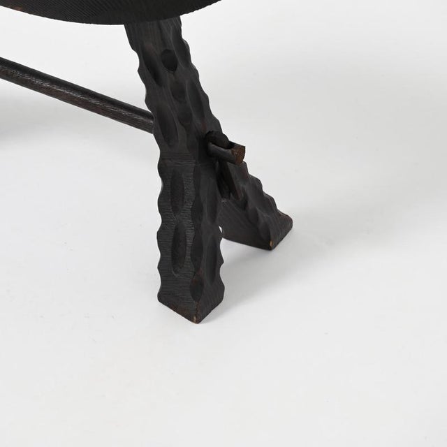 Rustic Carved Wooden Stool, 1950s For Sale - Image 11 of 17