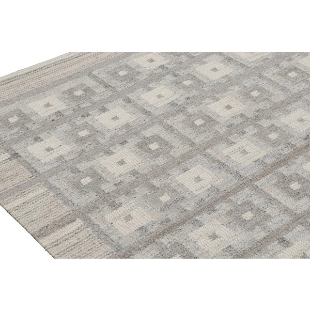 2010s Rug & Kilim’s Scandinavian Style Kilim Rug With Gray and Beige Geometric Pattern For Sale - Image 5 of 6