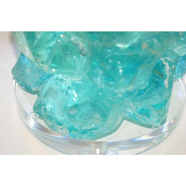 Swank Lighting Glass Sculpted Rock Table Lamps in Aqua For Sale - Image 4 of 10