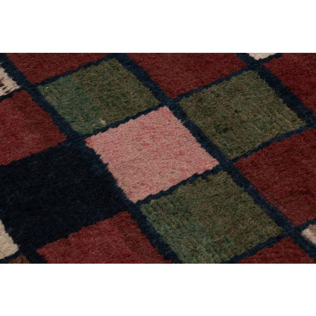 Textile Vintage Swedish Rya Rug, Multi-Color Checkerboard With Tribal Border - Rug & Kilim For Sale - Image 7 of 8