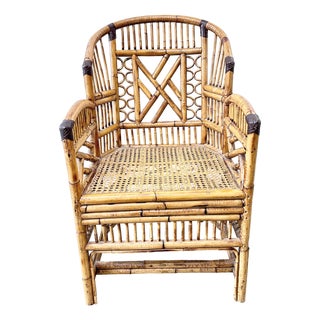 Vintage Brighton Pavilion Style Tortoiseshell Bamboo & Rattan Armchair For Sale