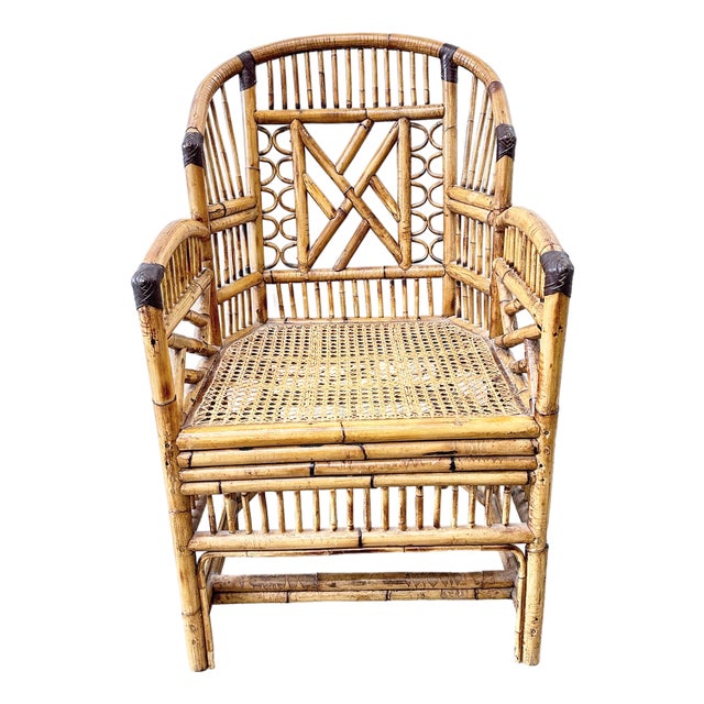 Vintage Brighton Pavilion Style Tortoiseshell Bamboo & Rattan Armchair For Sale