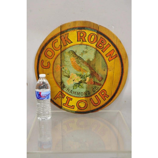 Vintage Cock Robin Flour Aw Hammond Co Round Wood Advertisement Plaque For Sale - Image 11 of 11