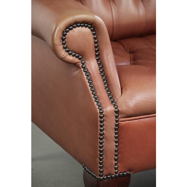 Classic English Cowhide Button-Seat Chesterfield Wing Armchair For Sale - Image 11 of 13