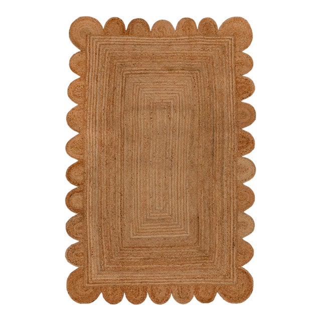 Natural Color Jute Scallop Handmade Rug - 5'x7' For Sale
