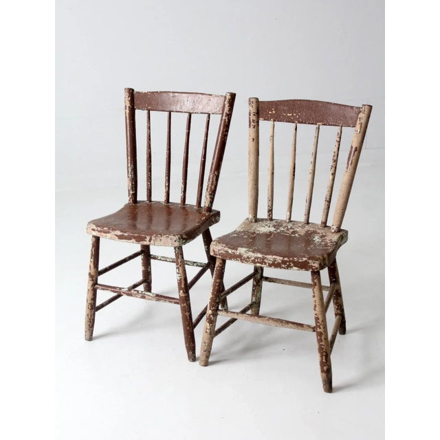 Antique Chippy Paint Farmhouse Chairs Pair For Sale - Image 4 of 13
