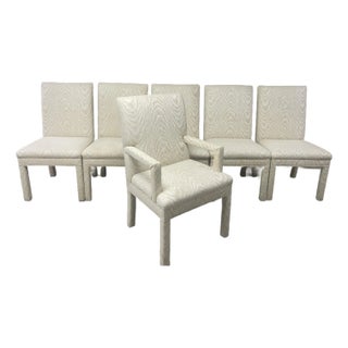 Mid Century Modern Parson Faux Bois Dining Chairs - 6 For Sale