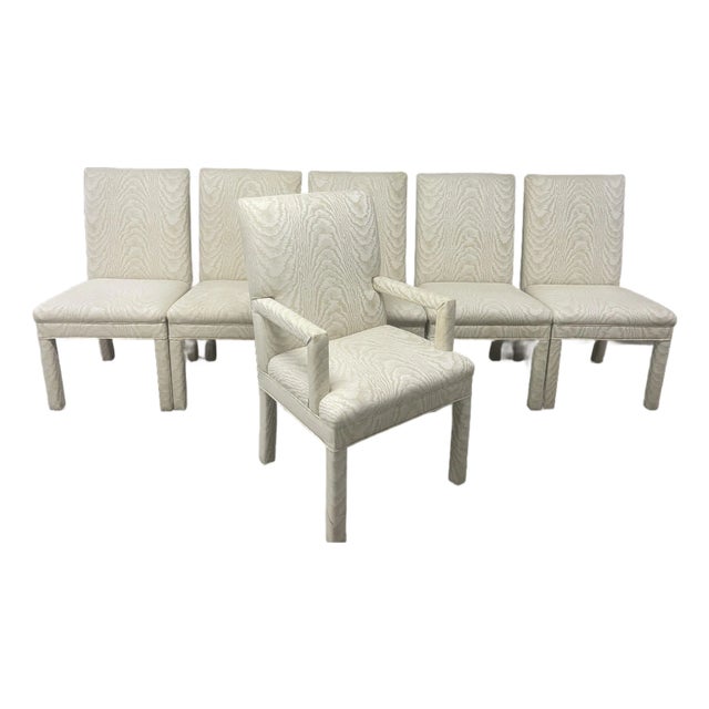 Mid Century Modern Parson Faux Bois Dining Chairs - 6 For Sale