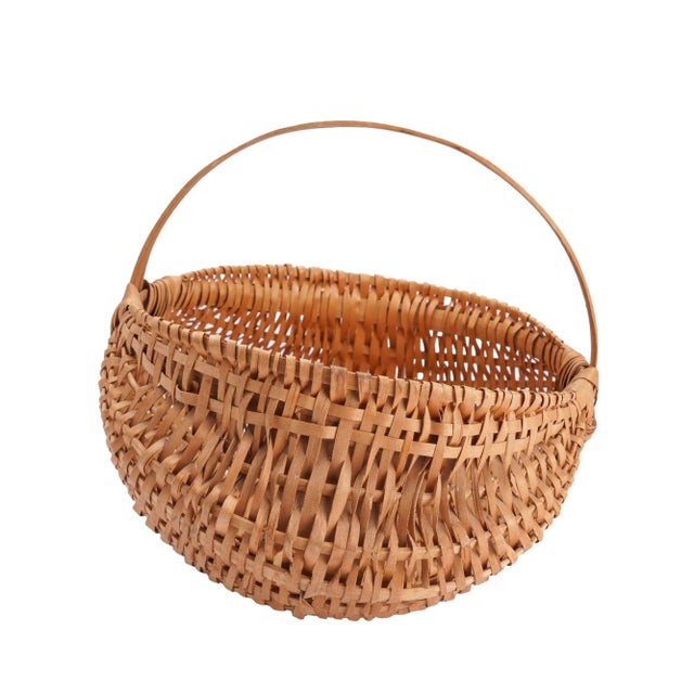 Wood Hand Woven Buttock Basket, 1900's For Sale - Image 7 of 10