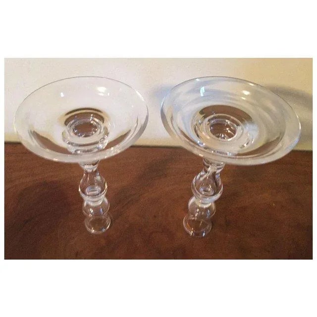 Clear & Colorless Blown Glass Crystal Baluster Shaped Candlesticks in the Georgian Taste - a Pair For Sale - Image 9 of 11