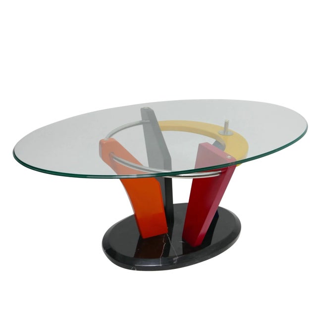 Late 20th Century Memphis Style Oval Coffee Table with Black Marble Base, circa 1980 For Sale - Image 5 of 12