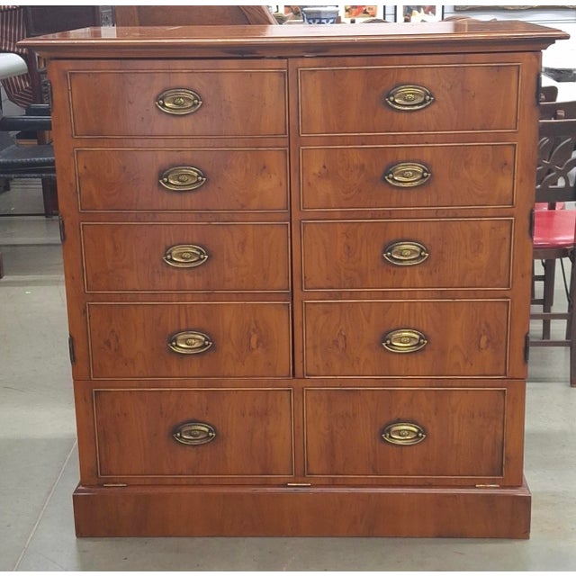 A Late 20th Century Federal Style Yew Wood Double Door Side Cabinet. Measures 42.5" in width, 23.5" in depth and 43" in...